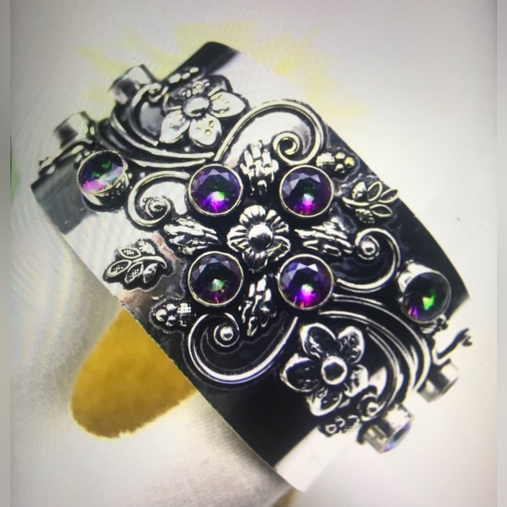 Mystic Topaz Stamped Solid 925 Sterling Silver Cuff Bracelet